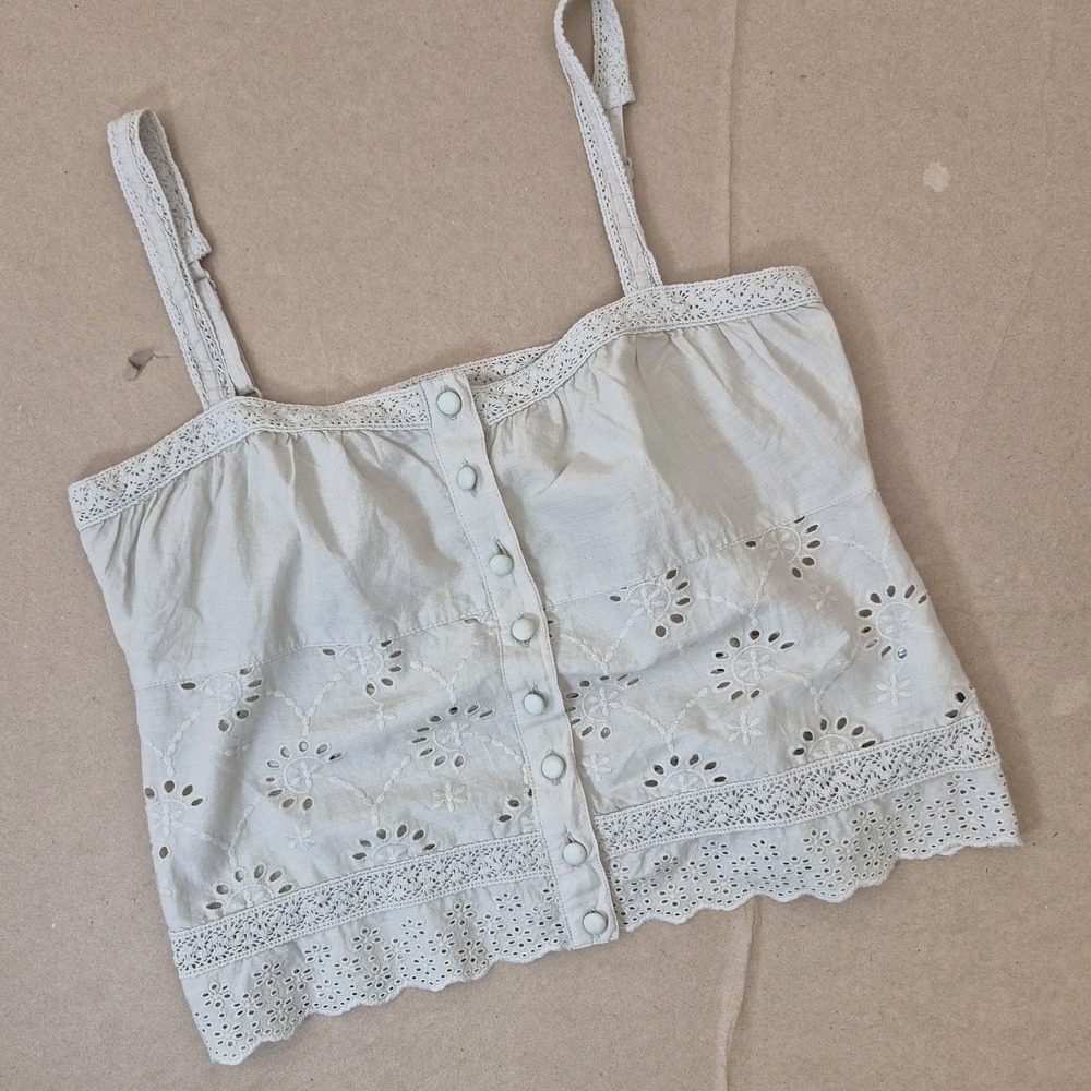 Y2K Guess Eyelet Tank Top Womens XS Cottagecore Button Front